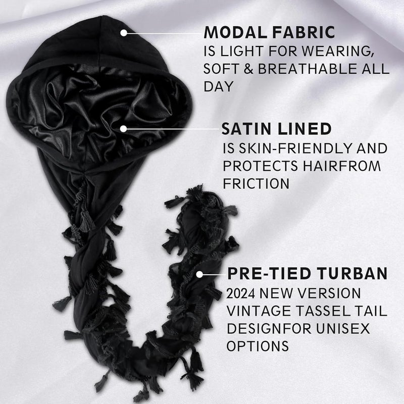 Babalet Store طرحة هالو للرجال والنساء بطانة ساتان ديراج أغطية رأس قبعة جمجمة مسبقة الربط مع خيوط ضفيرة قبعة عتيقة ملتوية - Image 2